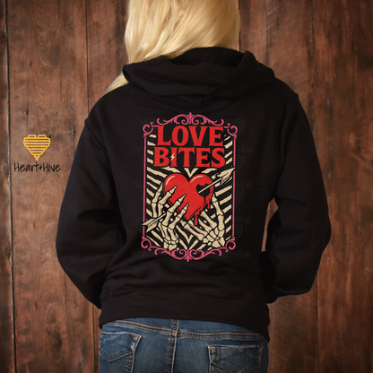 Love Bites Skeleton Hands // Spooky Valentines Day // Optional Bleeding Heart Sleeves // BLACK
