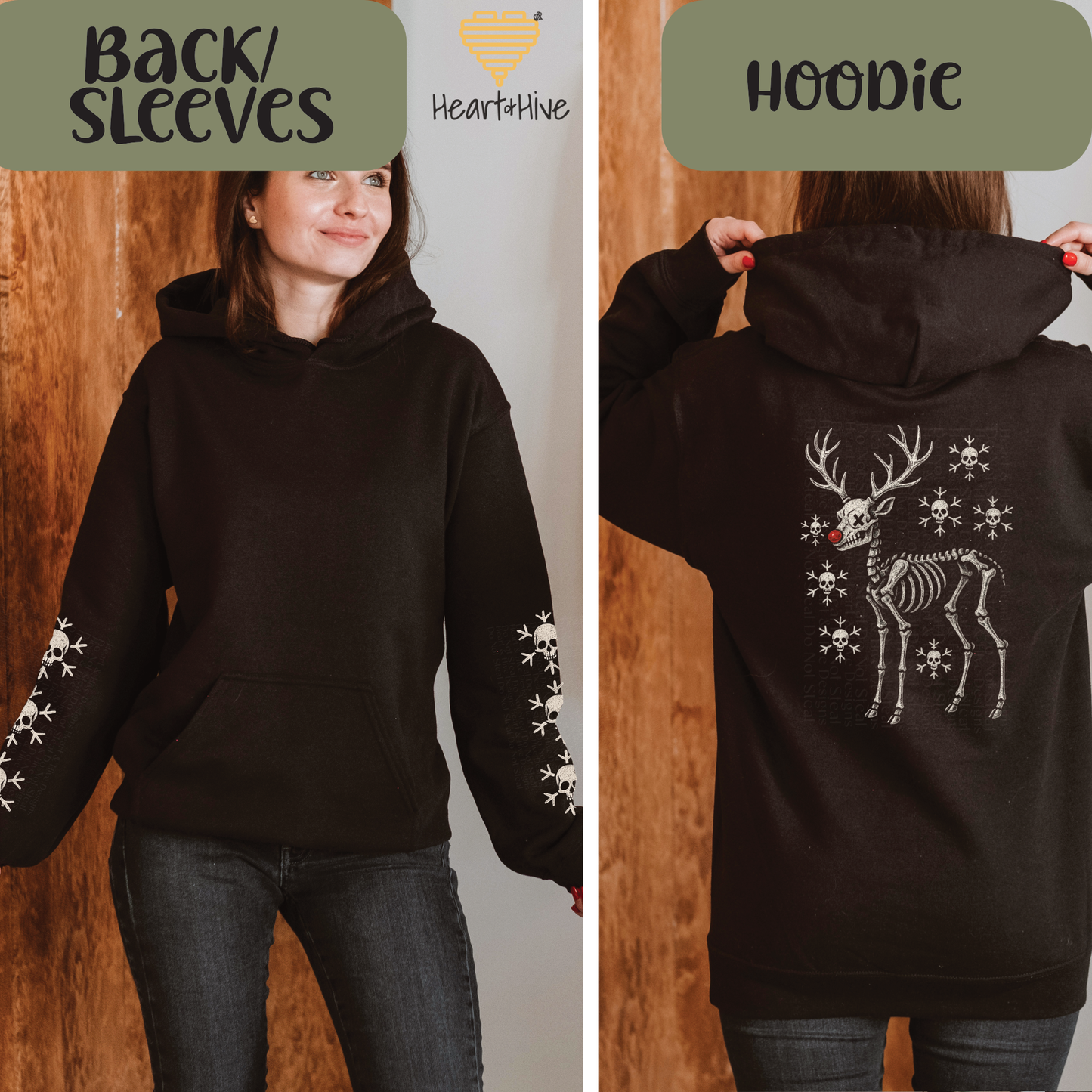 Christmas Skeleton Reindeer // Optional Skeleton Snowflake Sleeve // BLACK