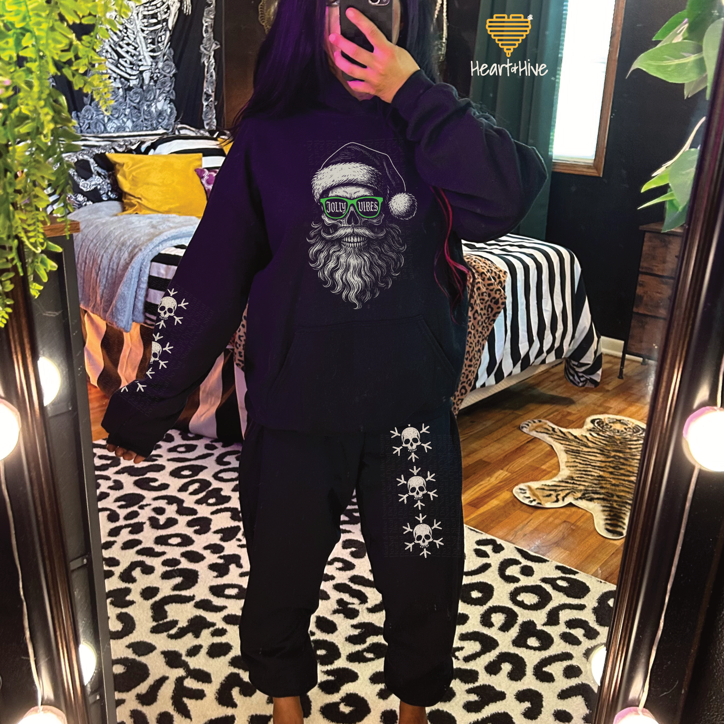 Jolly Vibes Skeleton Santa // Optional Skeleton Snowflake Sleeve // BLACK