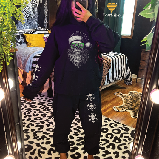Jolly Vibes Skeleton Santa // Optional Skeleton Snowflake Sleeve // BLACK
