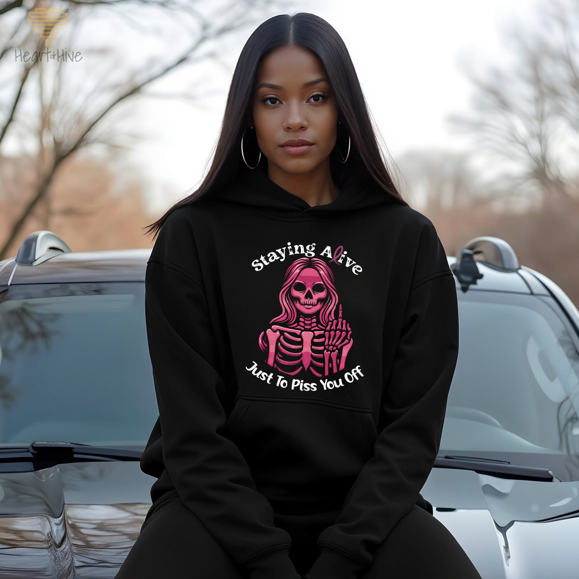 Staying Alive Just to Piss You Off Breast Cancer // Pullovers // BLACK - Heart & Hive Designs