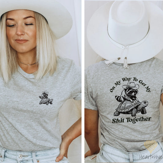 On My Way Funny Raccoon // Double Sided Unisex Tee // 2 COLORS