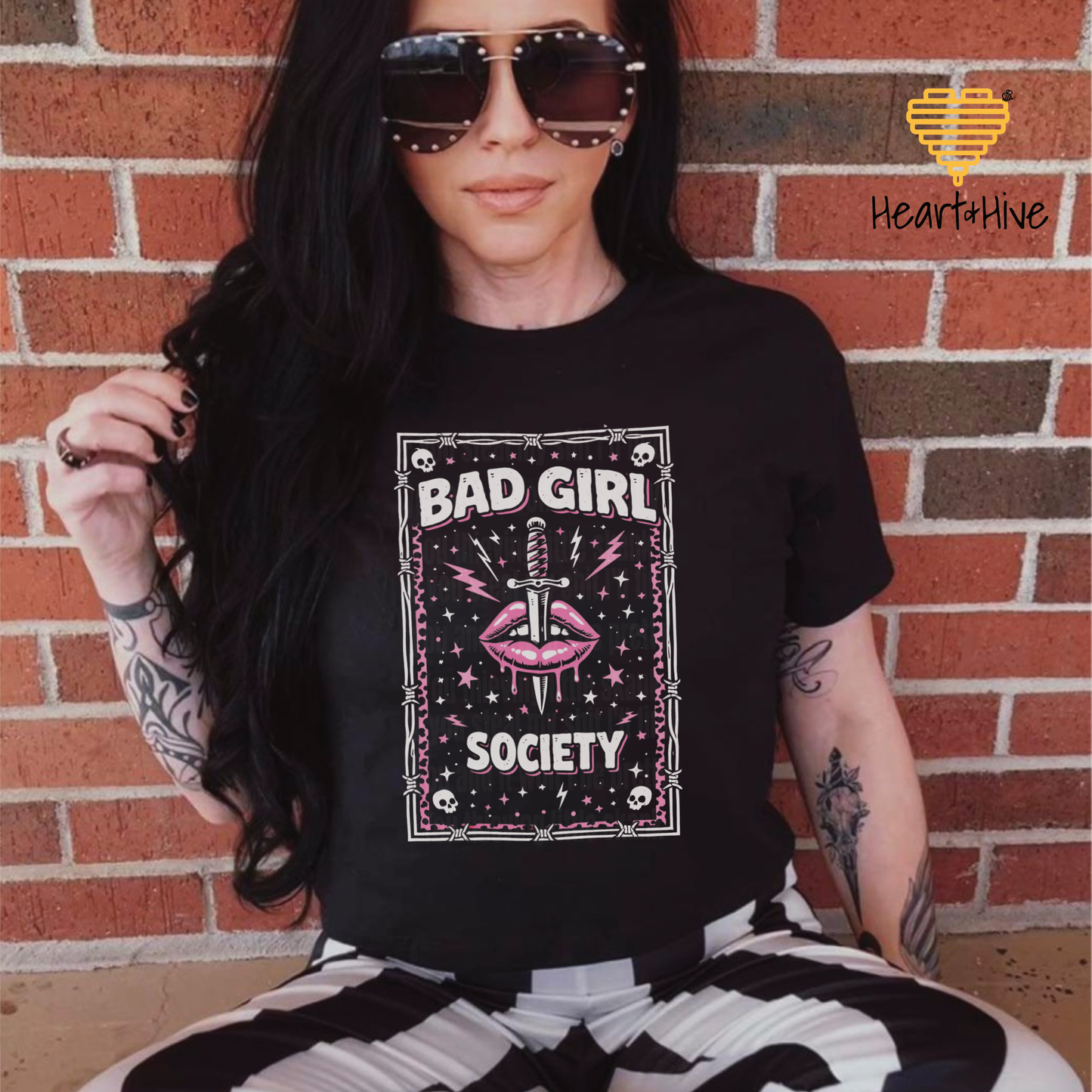 Bad Girl Society Graphic Tee - Girly Skeleton Skull Design // Unisex Tee // Black
