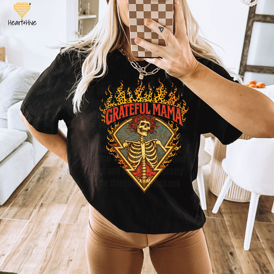 Grateful Mama Tee - Skeleton Boho Design // Unisex Tee // Black