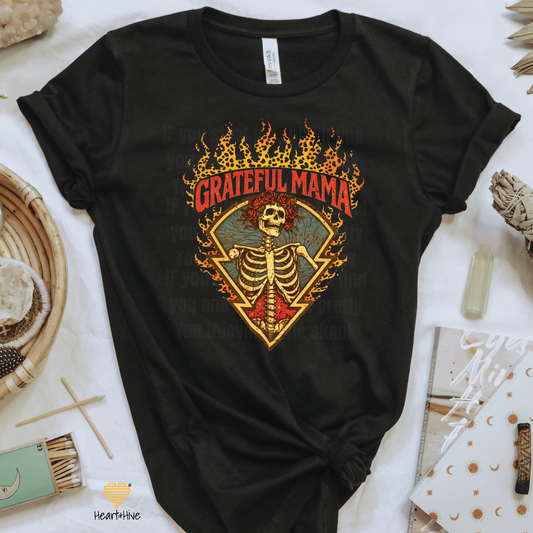 Grateful Mama Tee - Skeleton Boho Design // Unisex Tee // Black