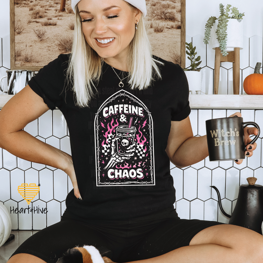 Caffeine and Chaos Skeleton Shirt - Gothic Coffee Tee // Unisex Tee // Black