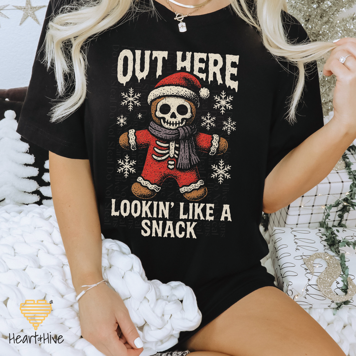 Out Here Looking Like a Snack Spooky Gingerbread // Optional Skeleton Snowflake Sleeve // BLACK