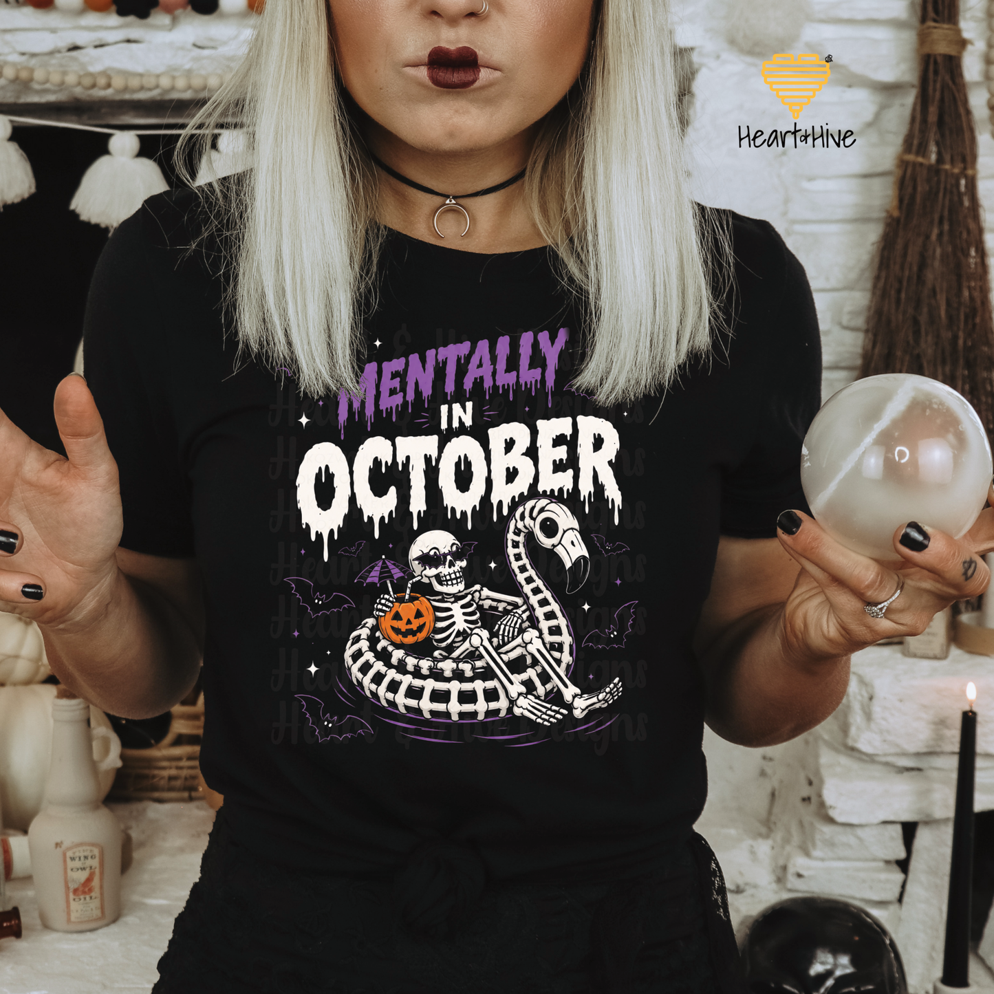 Mentally in October Skeleton Shirt / Black Bella Canvas Unisex Tee