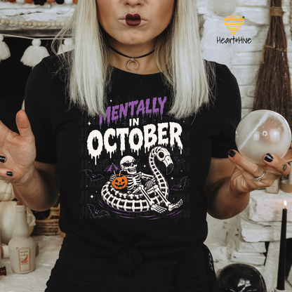 Mentally in October Skeleton Shirt / Black Bella Canvas Unisex Tee
