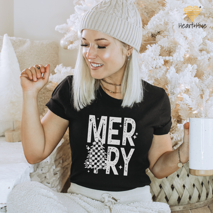 Merry Checkered Christmas Tree // Unisex Tee // 4 COLORS