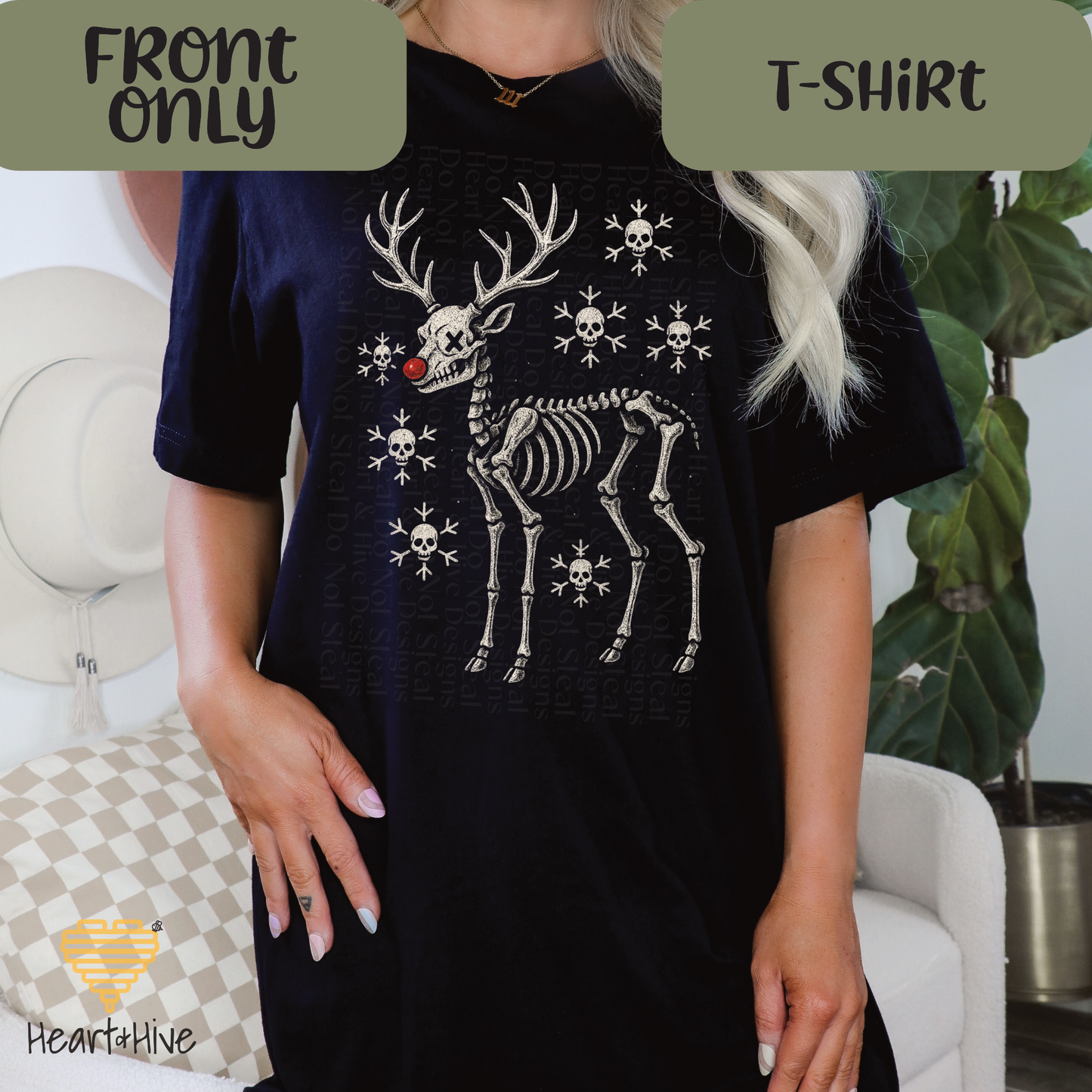 Christmas Skeleton Reindeer // Optional Skeleton Snowflake Sleeve // BLACK