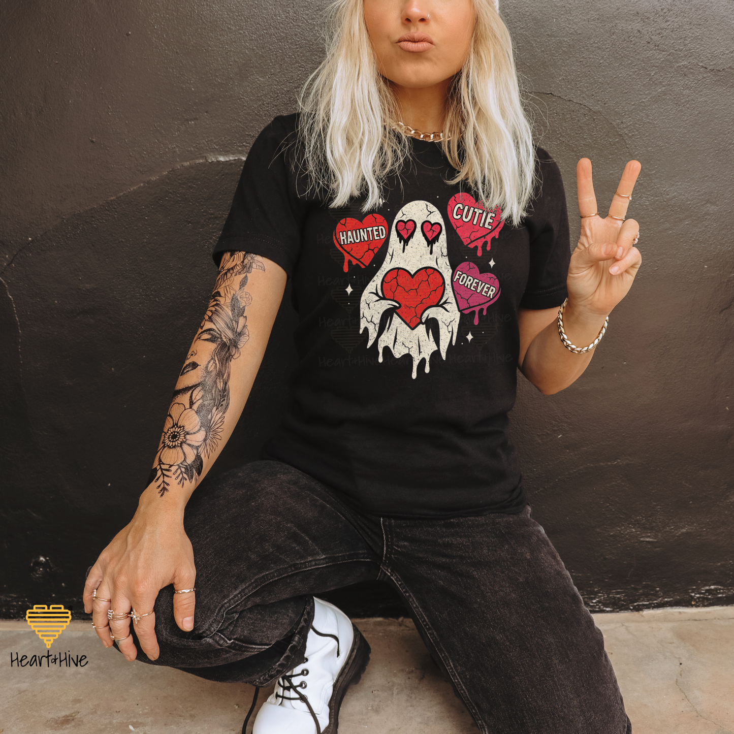 Haunted Cutie Forever Ghost // Spooky Valentines Day // Optional Bleeding Heart Sleeves // BLACK