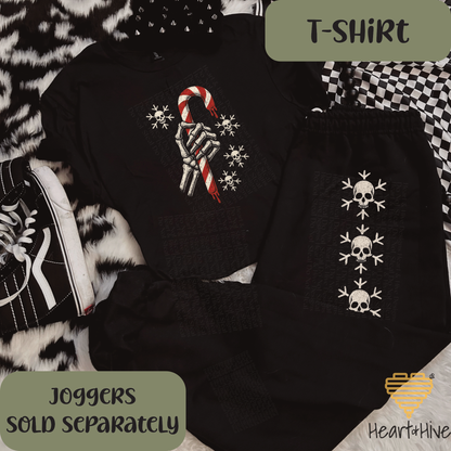 Spooky Skeleton Holding Candy Cane // Optional Skeleton Snowflake Sleeve // BLACK