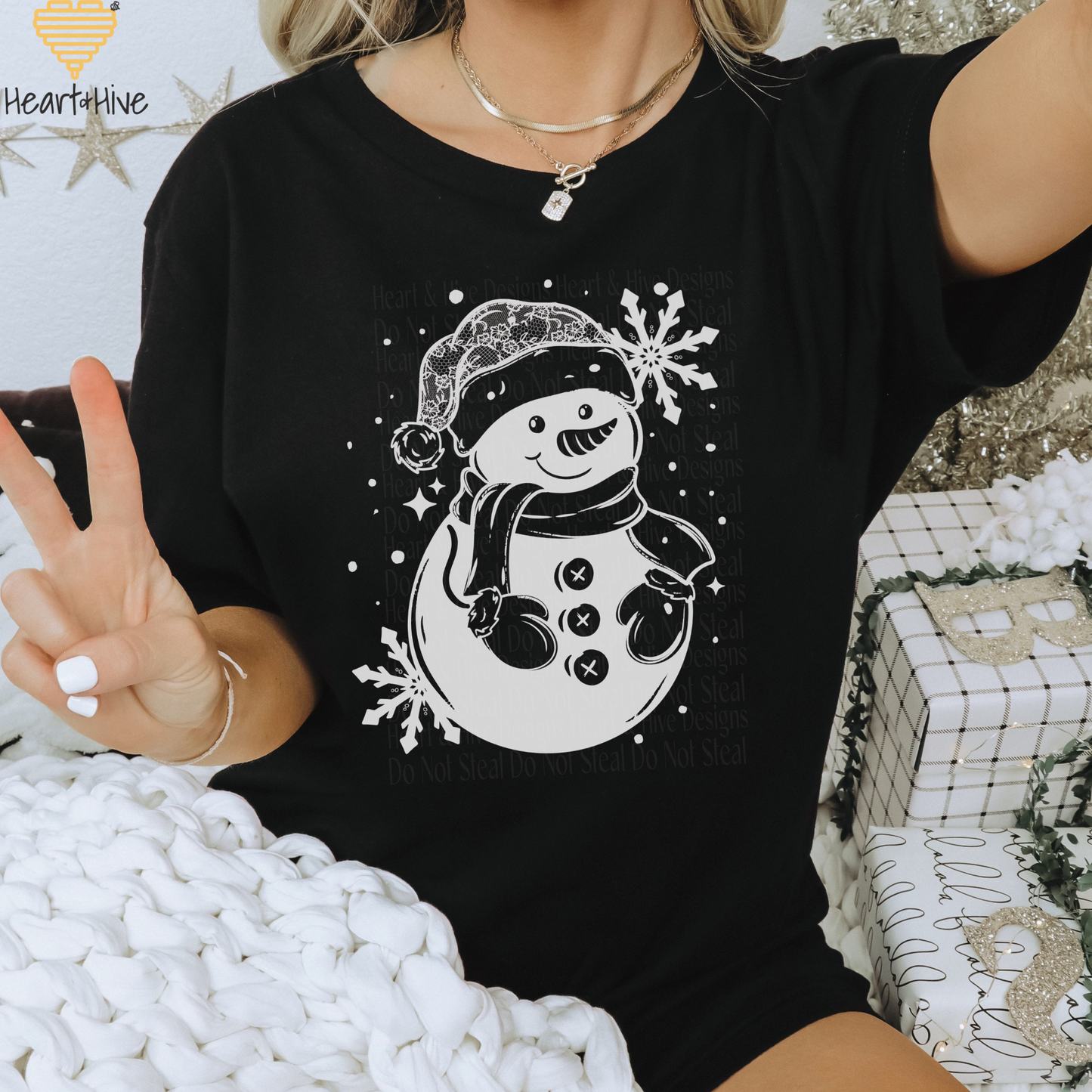 Lace Hat Snowman // Optional Snowflake Sleeves // BLACK