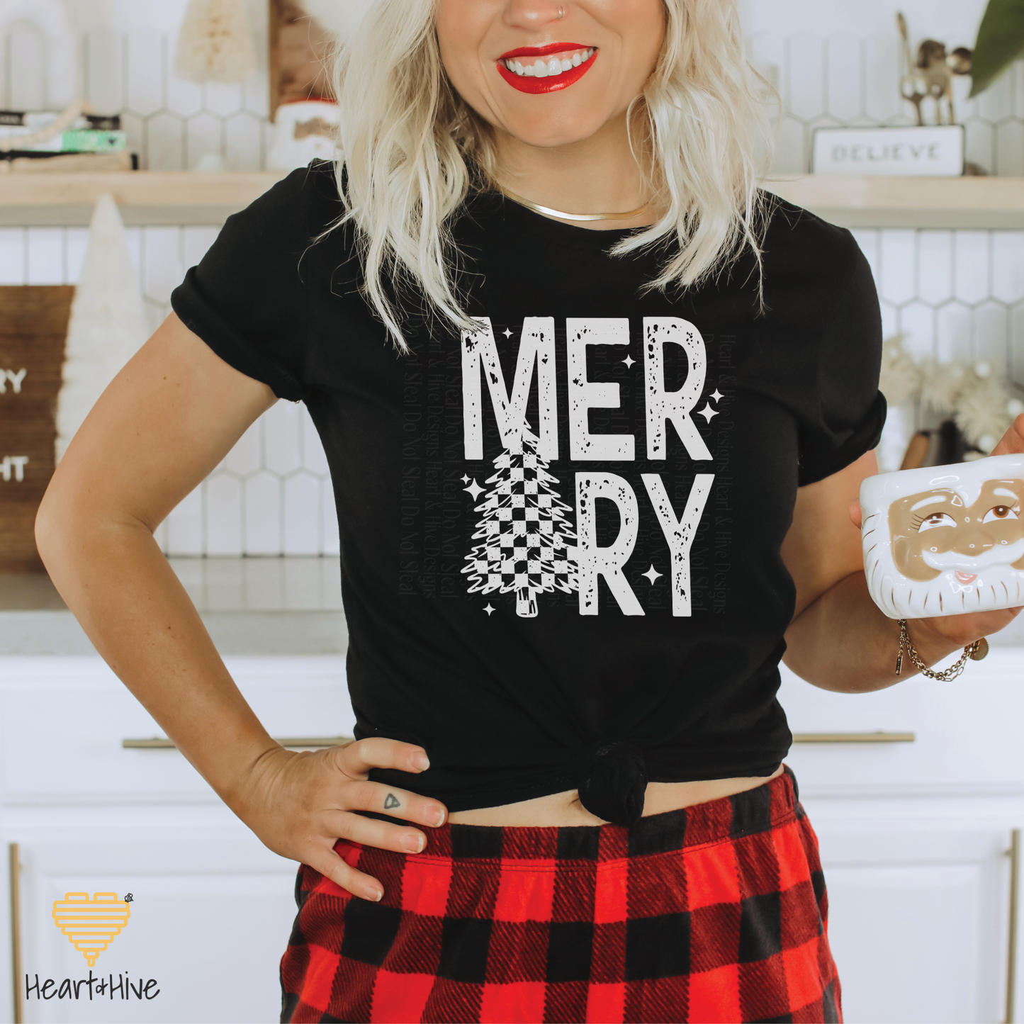 Merry Checkered Christmas Tree // Optional Snowflake Sleeves // BLACK