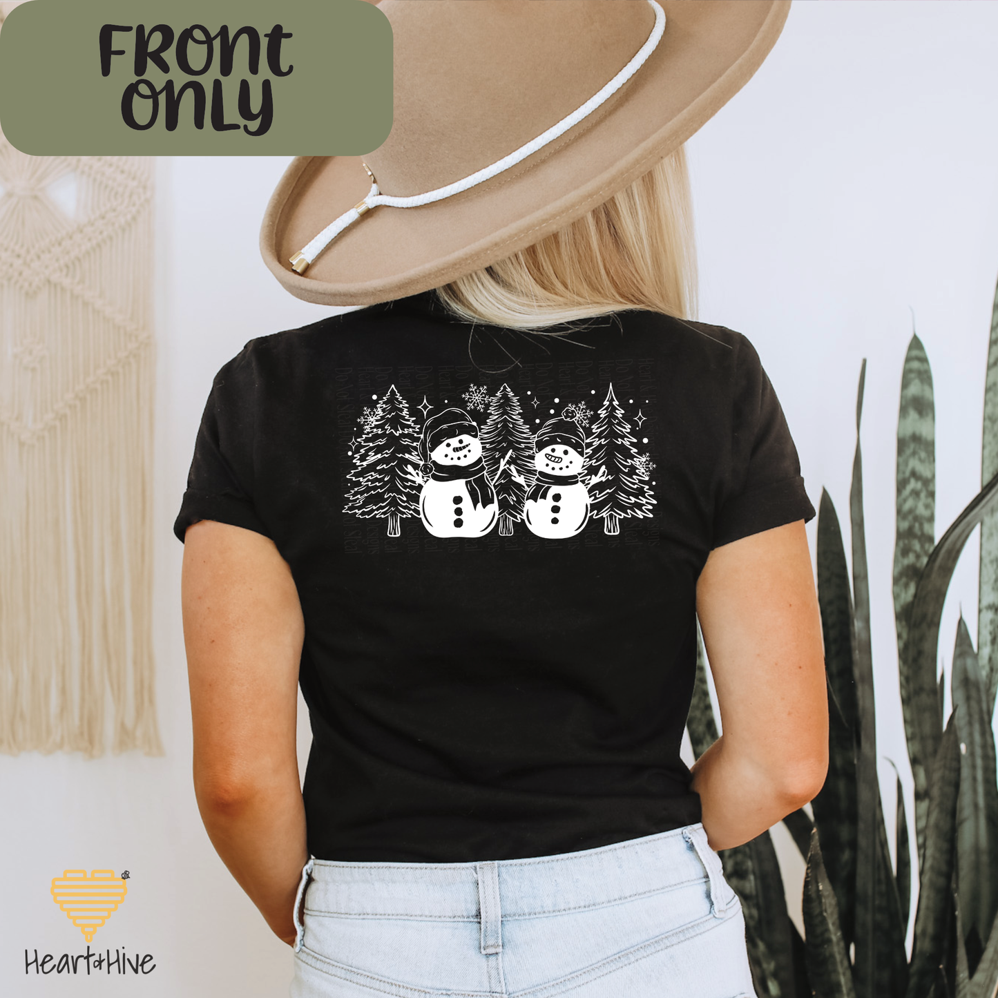 Snowman and Christmas Tress // Optional Snowflake Sleeves // BLACK