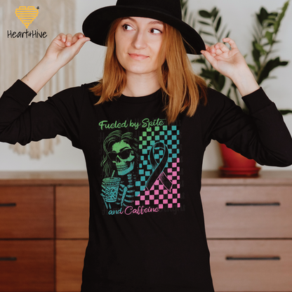 Fueled By Spite and Caffeine Metastatic Breast Cancer // Unisex Long Sleeve Tee // BLACK