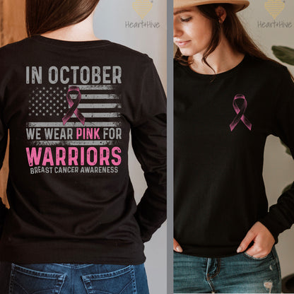 Breast Cancer Awareness Flag // Unisex Long Sleeve Tee // BLACK - Heart & Hive Designs