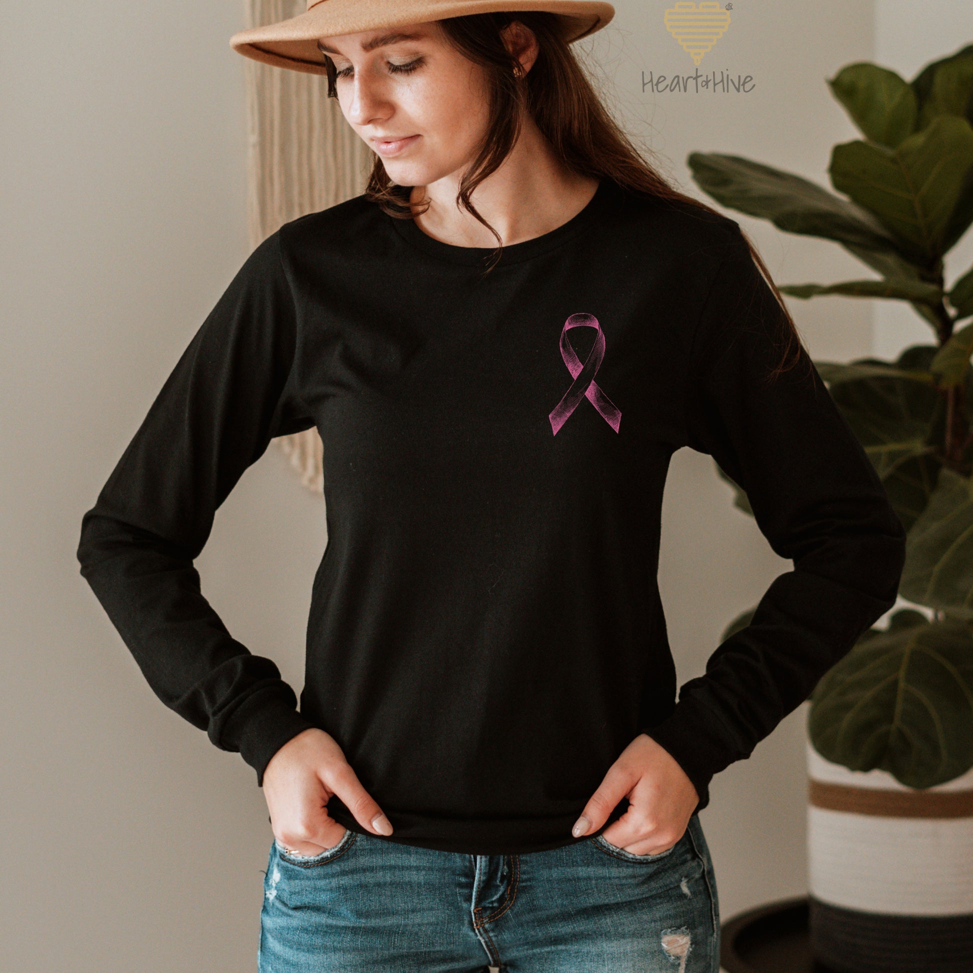 Breast Cancer Awareness Flag // Unisex Long Sleeve Tee // BLACK - Heart & Hive Designs