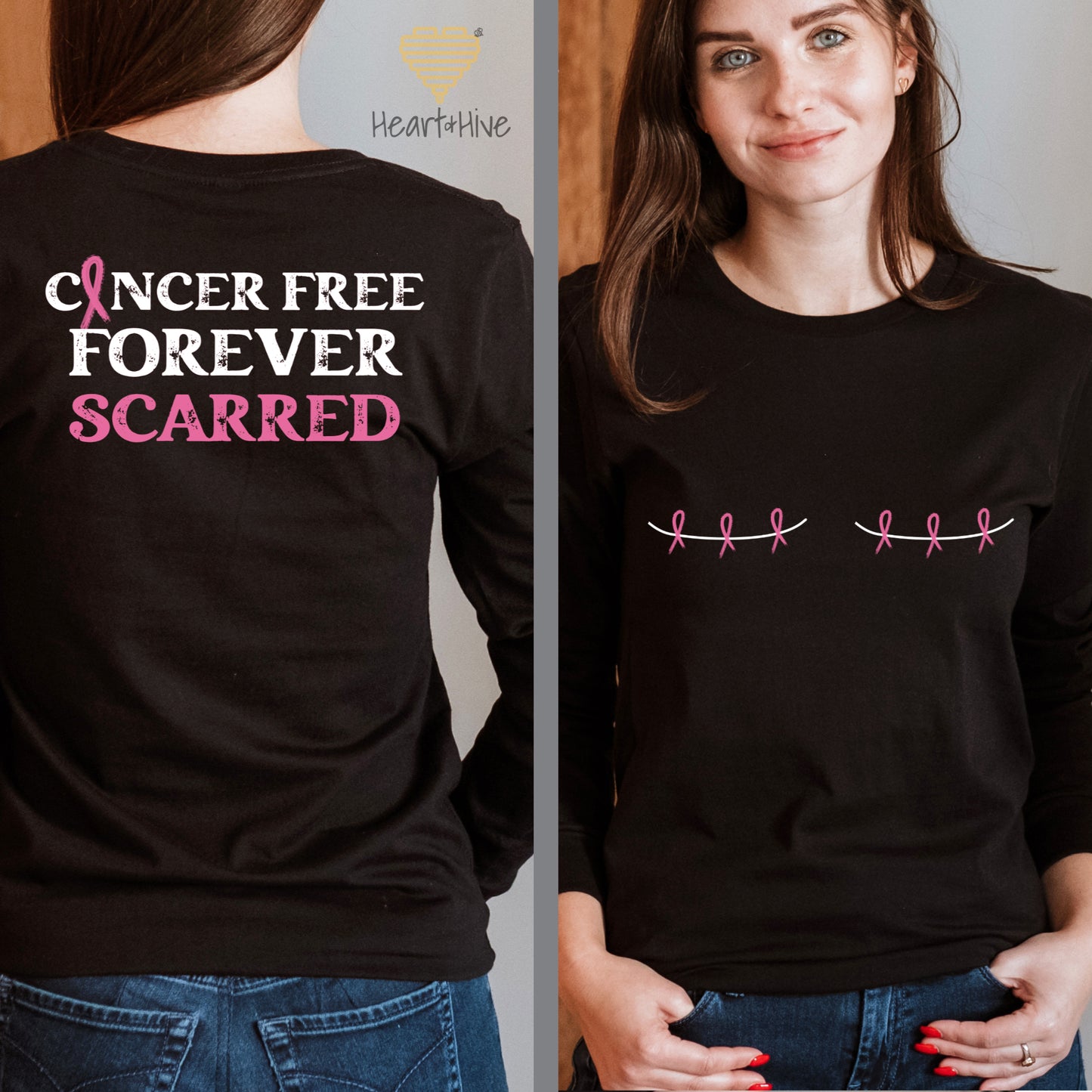 Double Mastectomy Forever Scarred Breast Cancer // Unisex Long Sleeve Tee // BLACK - Heart & Hive Designs