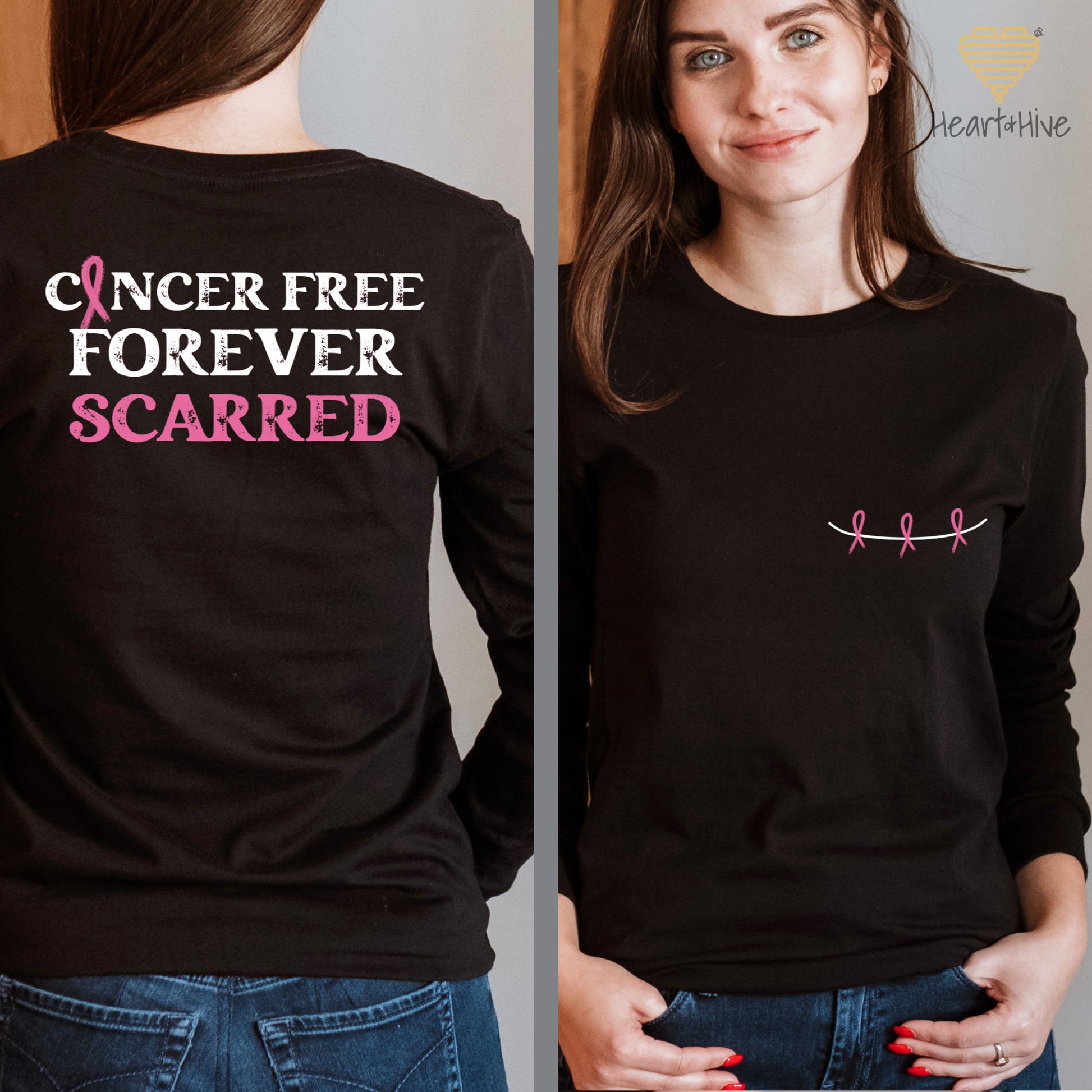 Left Mastectomy Forever Scarred Breast Cancer // Unisex Long Sleeve Tee // BLACK - Heart & Hive Designs