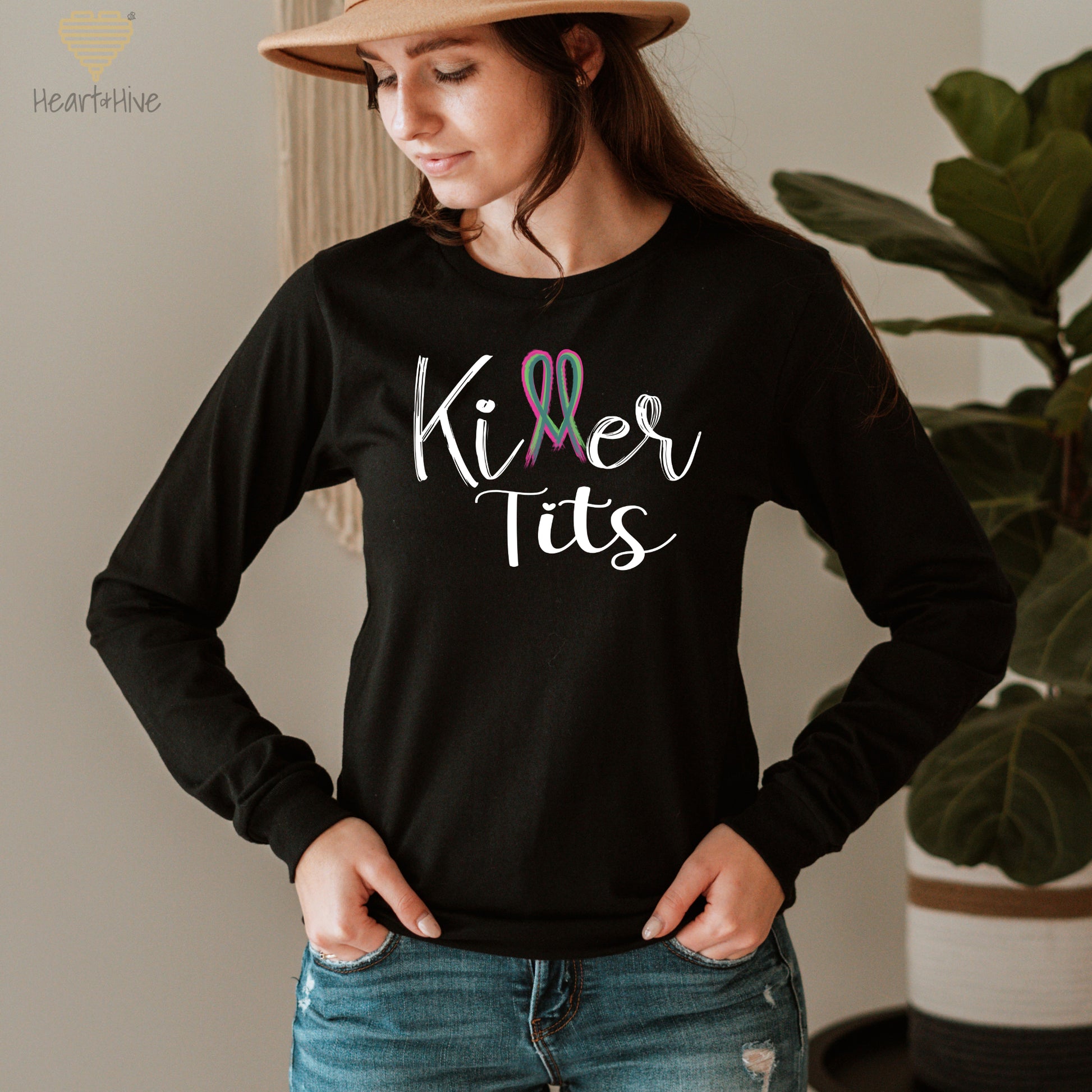 Killer Tits Metastatic Breast Cancer // Unisex Long Sleeve Tee // BLACK - Heart & Hive Designs