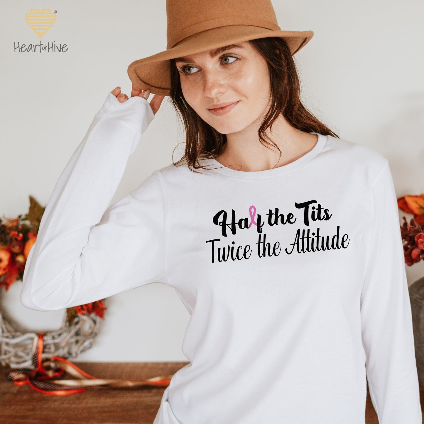 Half the Tits Twice the Attitude Breast Cancer // Unisex Long Sleeve Tee // 2 COLORS - Heart & Hive Designs