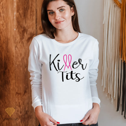 Killer Tits Breast Cancer // Unisex Long Sleeve Tee // 2 COLORS - Heart & Hive Designs