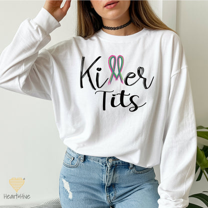 Killer Tits Metastatic Breast Cancer // Unisex Long Sleeve Tee // BLACK - Heart & Hive Designs