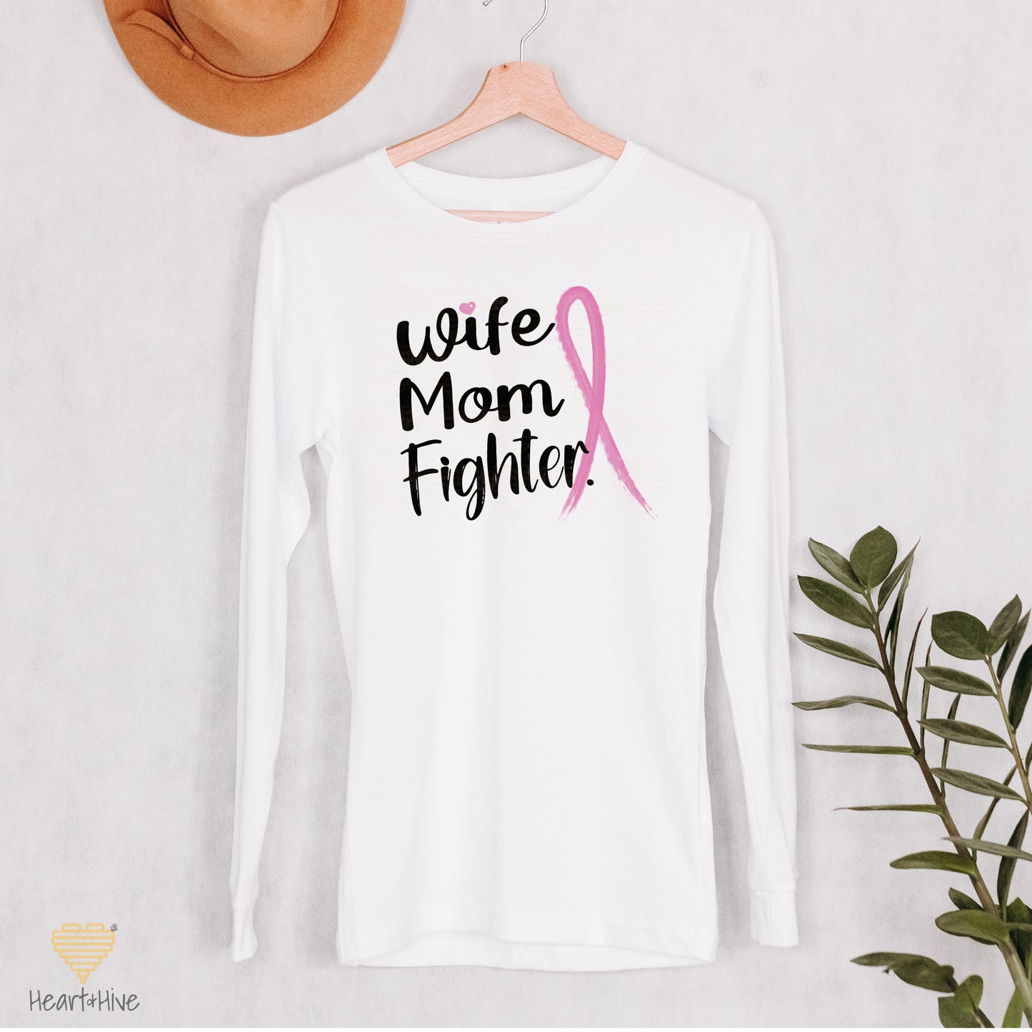 Wife, Mom, Fighter or Wife Mom Bad Bitch // Breast Cancer Awareness Shirt // Unisex Long Sleeve Tee // 2 COLORS