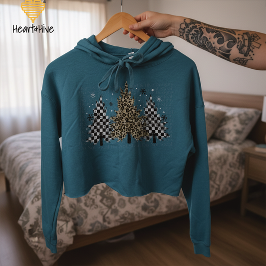 Checkered and Cheetah Christmas Tees // Crop Hoodie & Crew Fleece // 2 COLORS