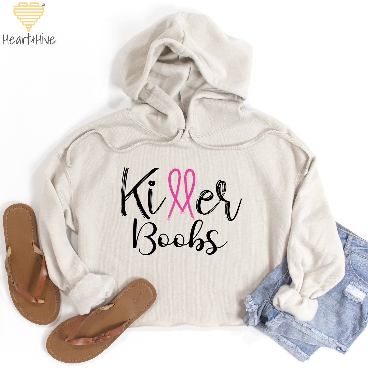 Killer Tits, Boobs or Tatas - Pink Ribbon - Breast Cancer // Crop Hoodie & Crew Fleece // 2 COLORS
