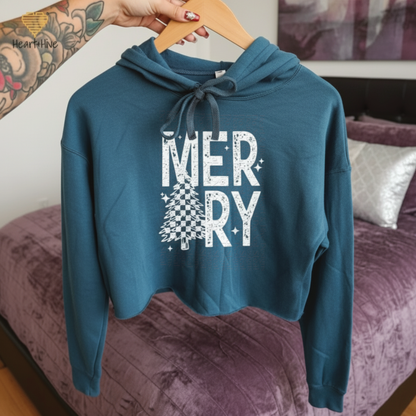 Merry Checkered Christmas Tree // Crop Hoodie & Crew Fleece // 4 COLORS