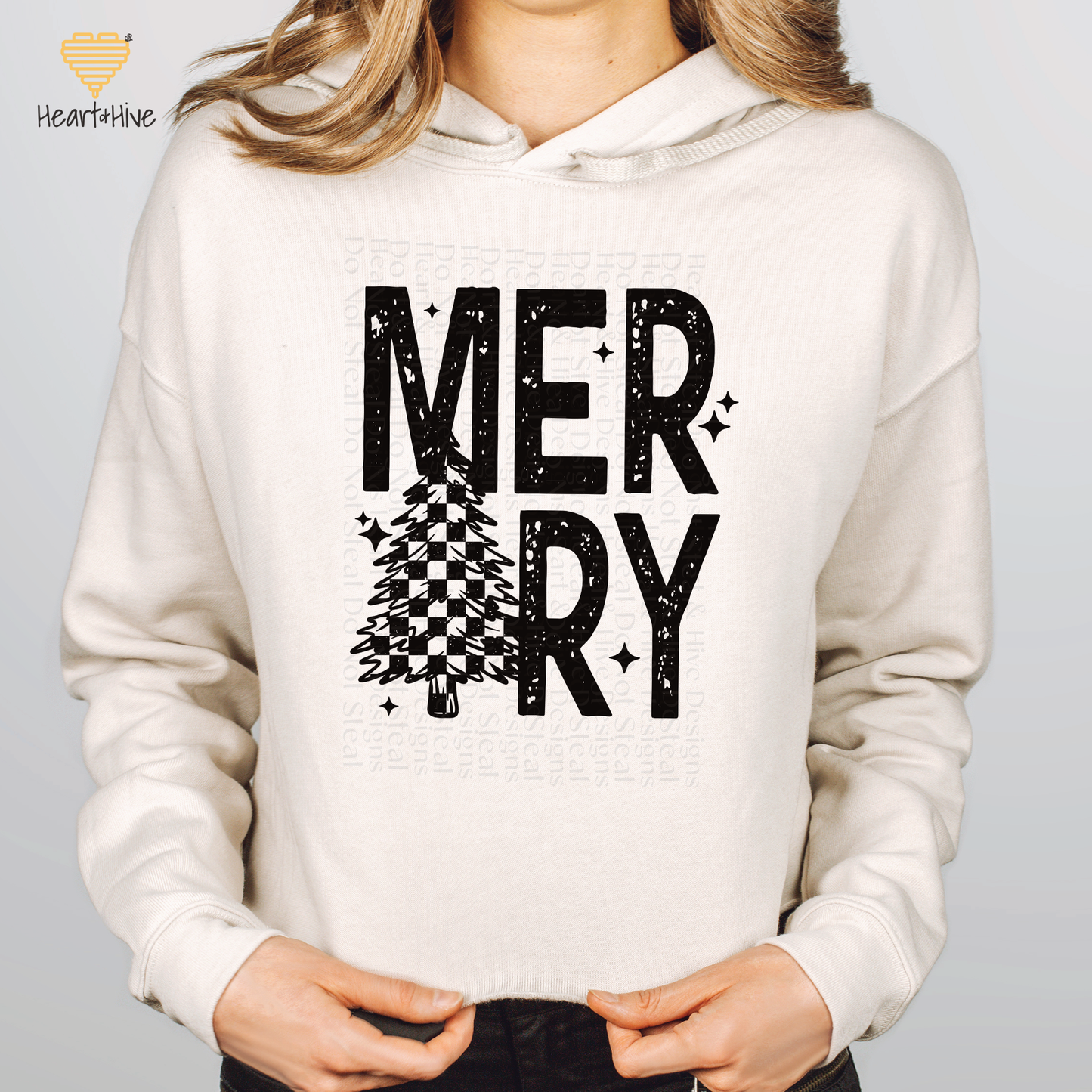 Merry Checkered Christmas Tree // Crop Hoodie & Crew Fleece // 4 COLORS