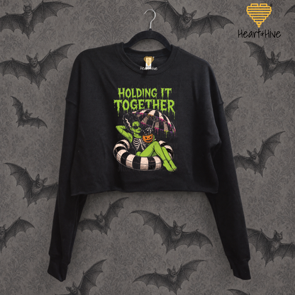 Holding It Together Zombie Bride / Black Cropped Crewneck Sweatshirt