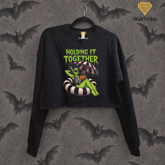 Holding It Together Zombie Bride / Black Cropped Crewneck Sweatshirt