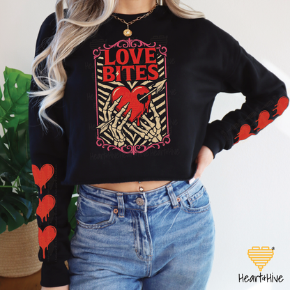 Love Bites Skeleton Hands // Spooky Valentines Day // Optional Bleeding Heart Sleeves // BLACK