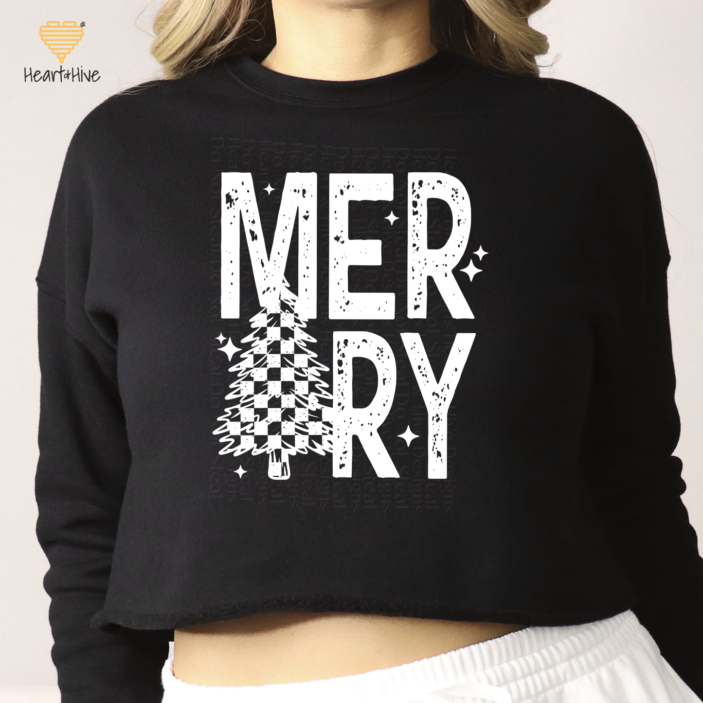 Merry Checkered Christmas Tree // Crop Hoodie & Crew Fleece // 4 COLORS