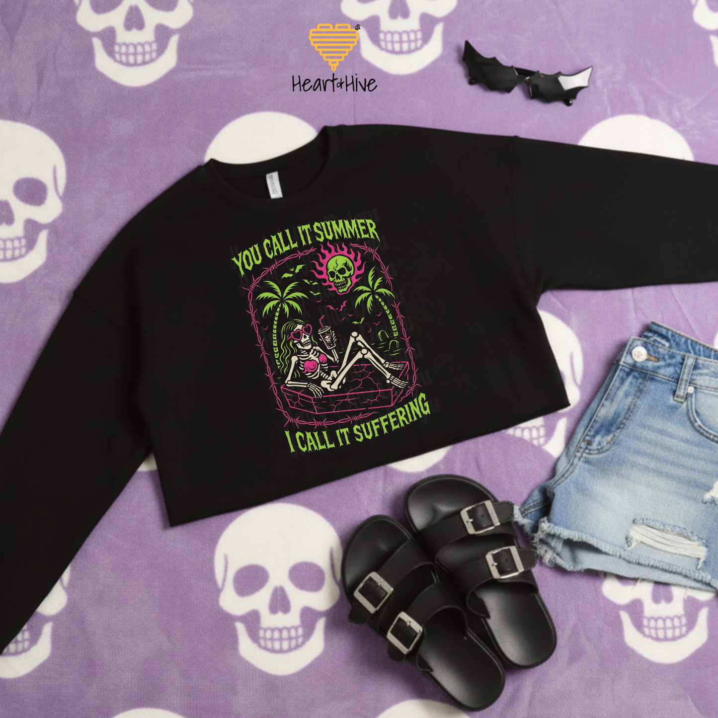 You Call It Summer I Call It Suffering / Black Cropped Crewneck Sweatshirt