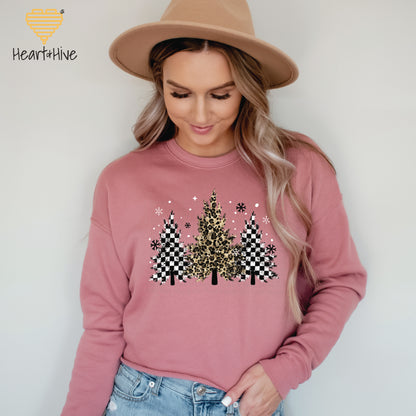 Checkered and Cheetah Christmas Tees // Crop Hoodie & Crew Fleece // 2 COLORS