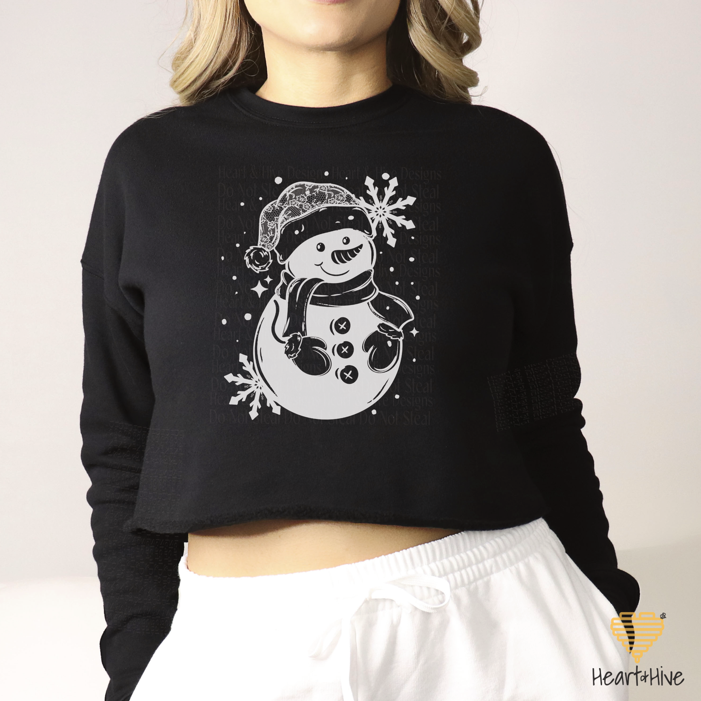 Lace Hat Snowman // Optional Snowflake Sleeves // BLACK