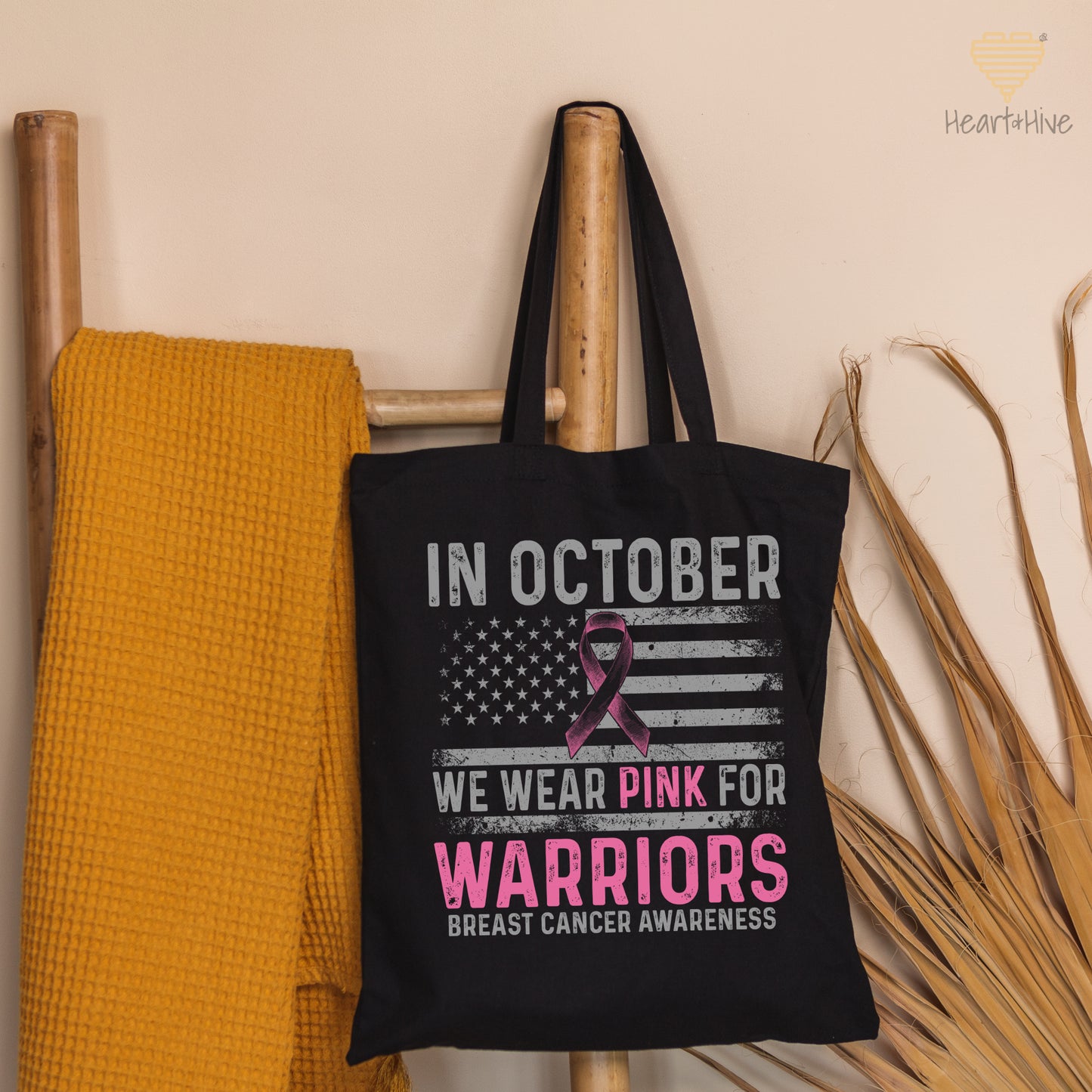 Breast Cancer Awareness October Flag // Tote Bag // BLACK - Heart & Hive Designs