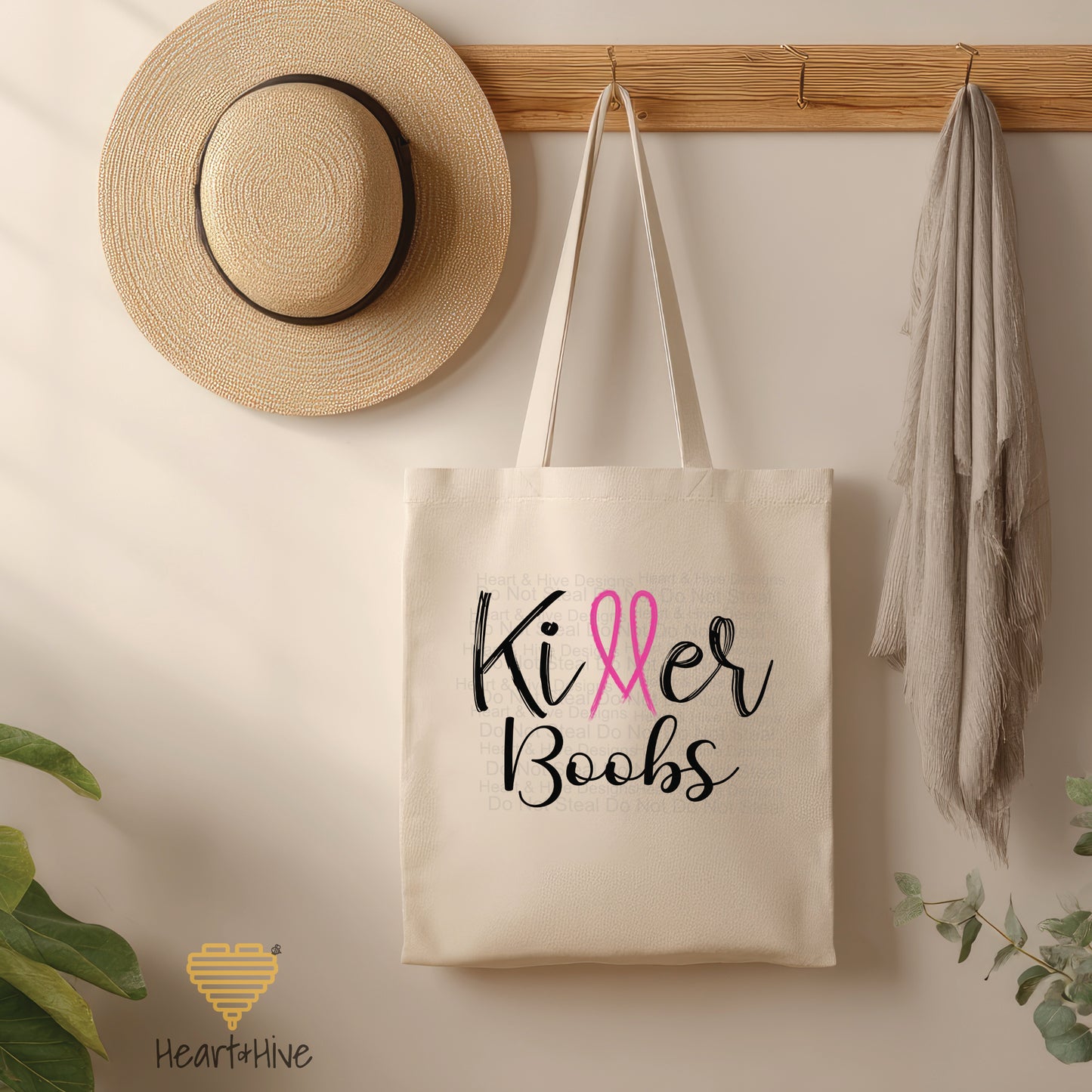 Killer Tits, Boobs, or Tatas Breast Cancer - Pink Ribbon // Tote Bag // 2 COLORS