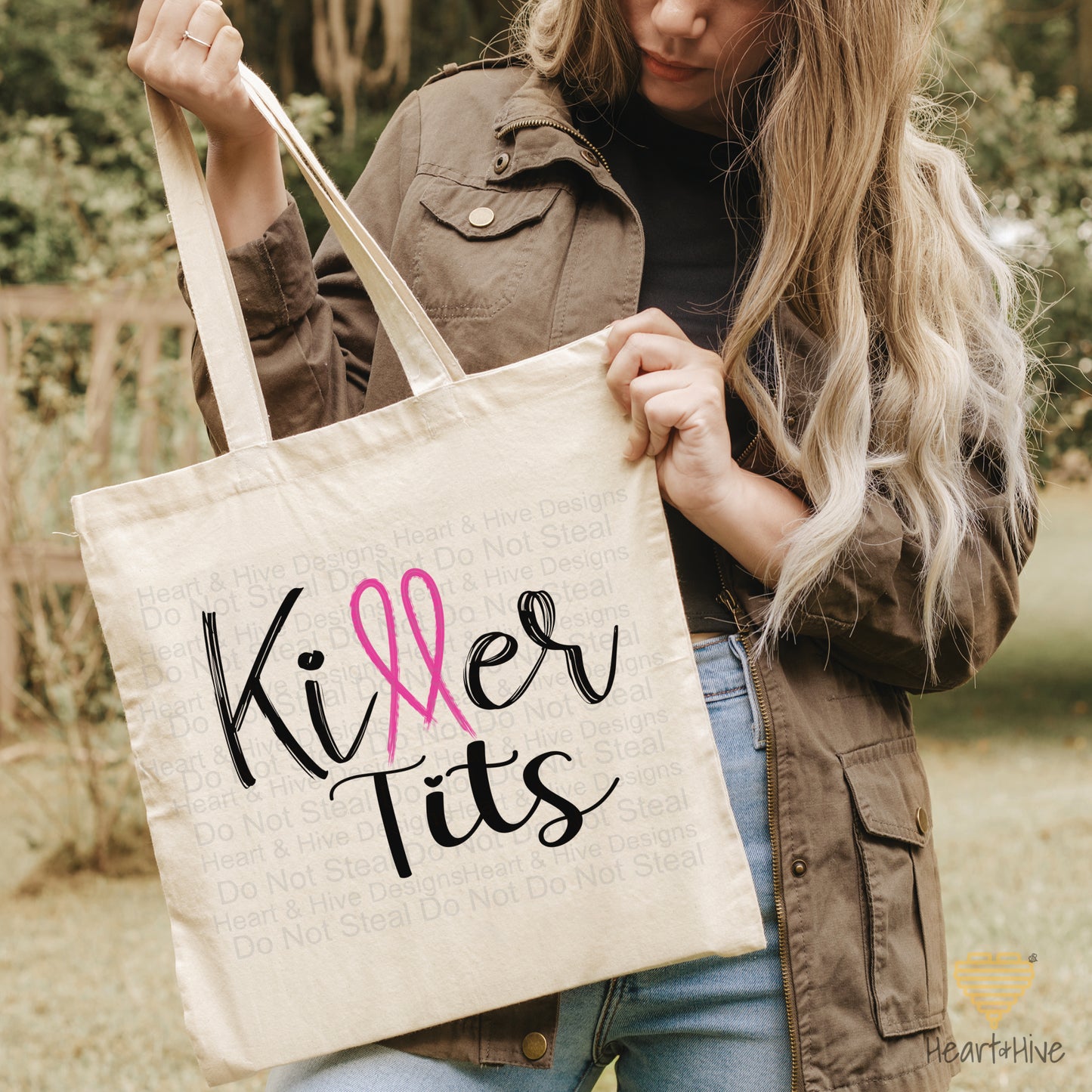 Killer Tits, Boobs, or Tatas Breast Cancer - Pink Ribbon // Tote Bag // 2 COLORS