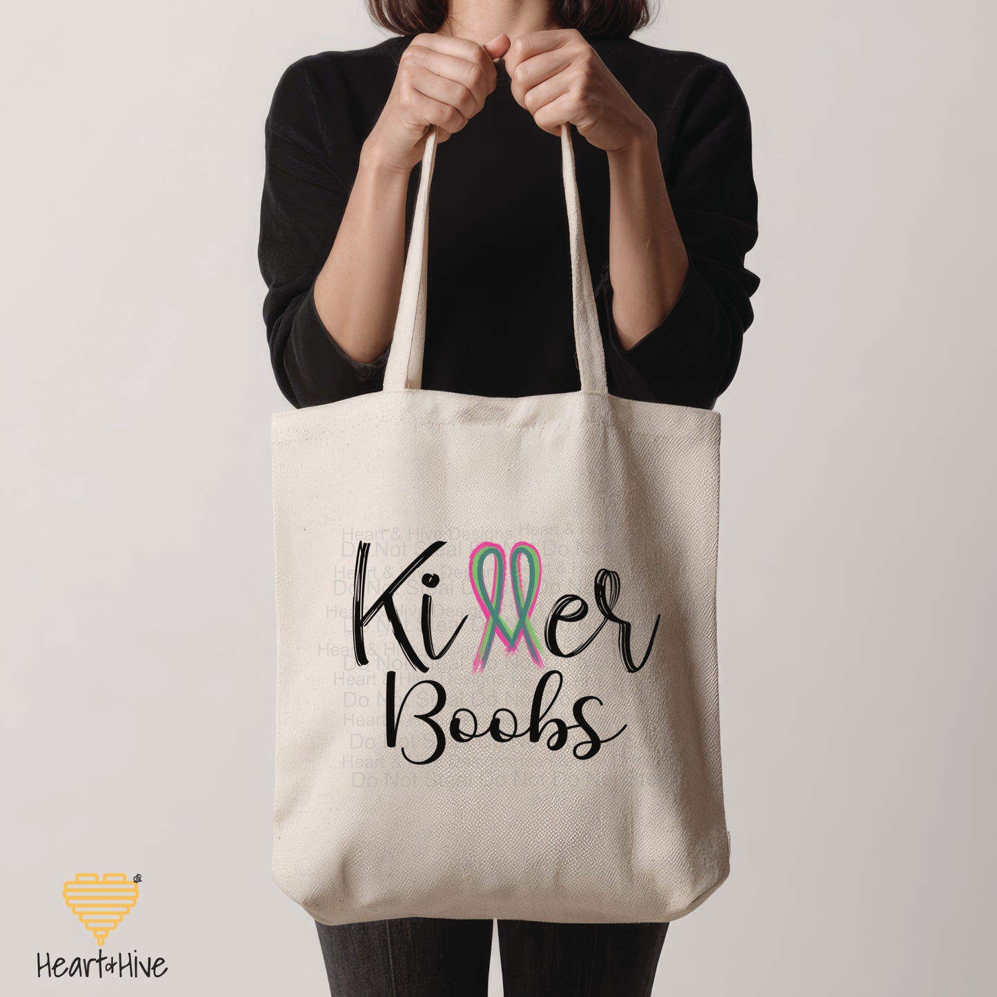 Killer Tits, Boobs, or Tatas Metastatic Breast Cancer - Pink, Teal, Green Ribbon // Tote Bag // 2 COLORS