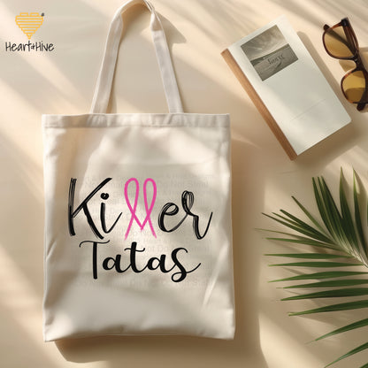 Killer Tits, Boobs, or Tatas Breast Cancer - Pink Ribbon // Tote Bag // 2 COLORS