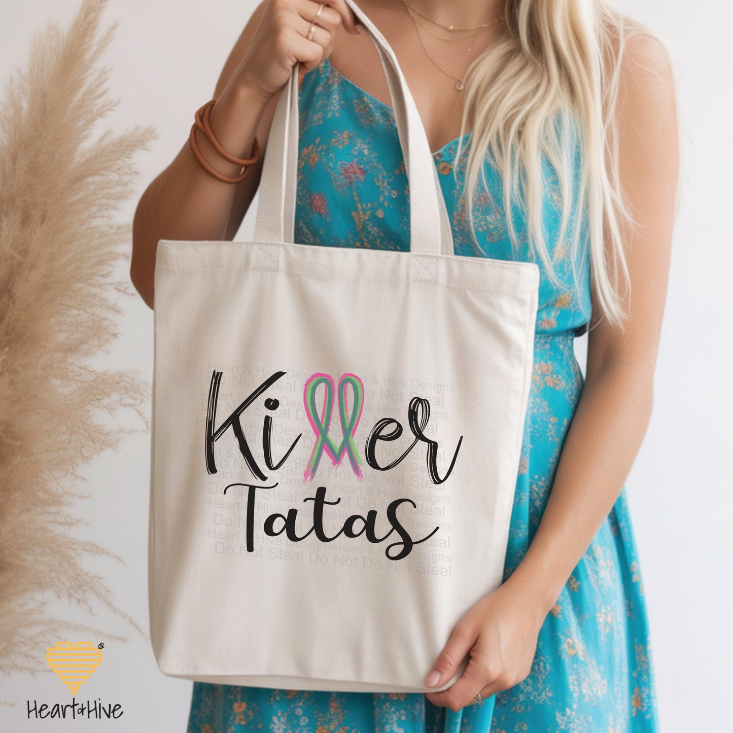 Killer Tits, Boobs, or Tatas Metastatic Breast Cancer - Pink, Teal, Green Ribbon // Tote Bag // 2 COLORS