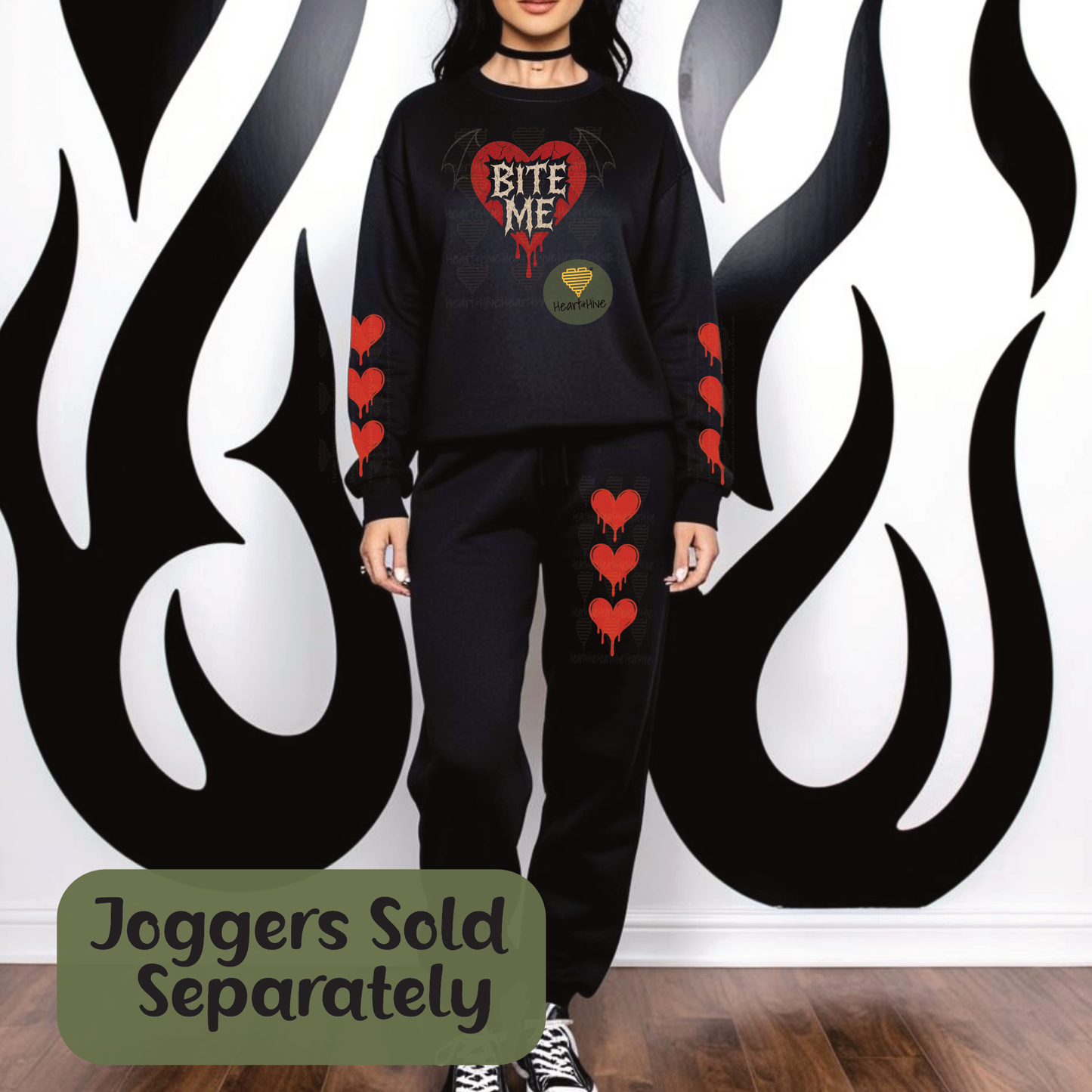 Bite Me Bat Winged Heart Design // Spooky Valentines Day // Optional Bleeding Heart Sleeves // BLACK