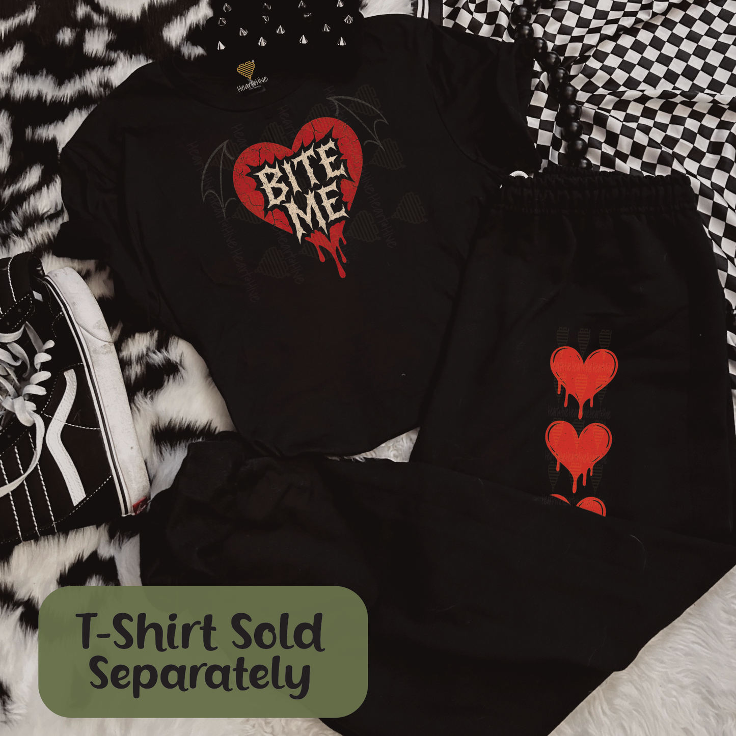 Bleeding Heart V-Day Design // Unisex Softstyle Joggers // BLACK