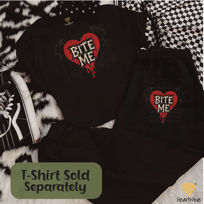 Bite Me Bat Wing Bleeding Heart Design // Unisex Softstyle Joggers // BLACK